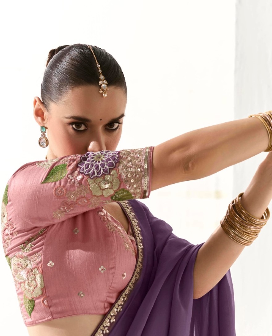 2225 - WONDERFUL PURPLE BORDER WORK TISSUE SILK EVENT WEAR SAREE